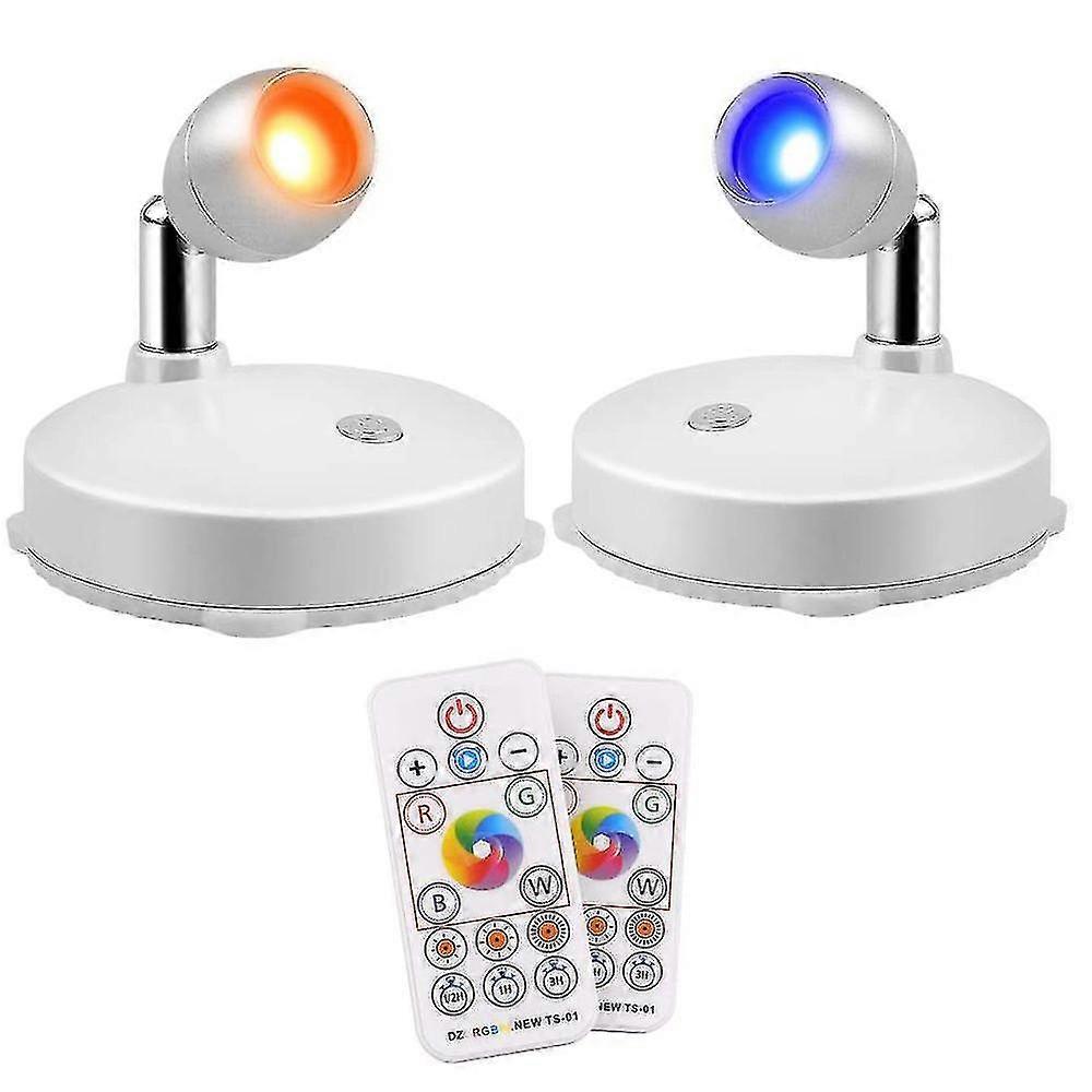 Rgb Wireless Led Spotlight, Dimmable Uplight With Remote, 2 Pack