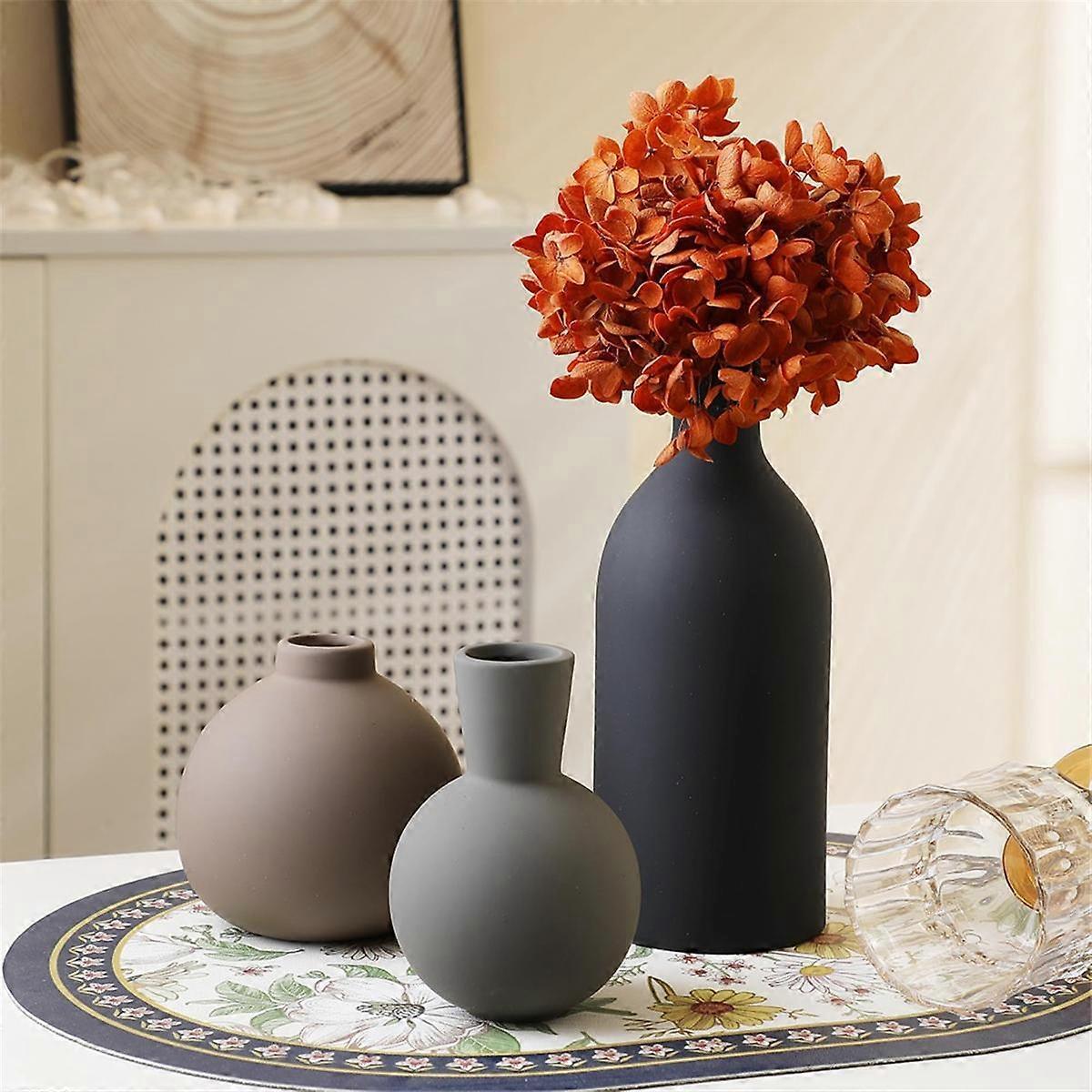 Ceramic Vase Set of 3, Vases Home Decor Rustic Vase Farmhouse Decor Vases for Bouquet Pampas Grass