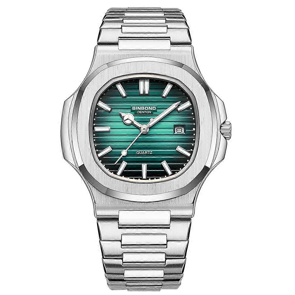 BINBOND B1885 Montre à Quartz Blanc Acier-Vert