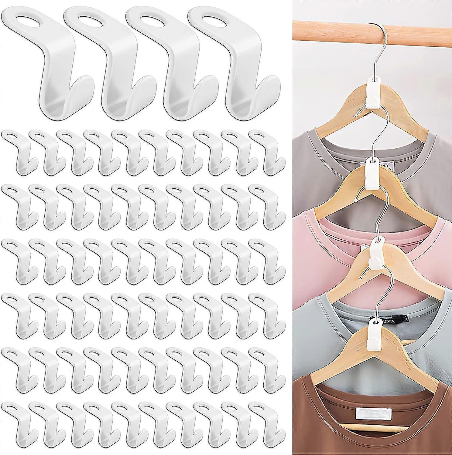(White)64 Pcs Hook Hanger, Hangers Connectors, Hook Extension Clip, Space Saving Connector Hooks Mini Cascading Hangers Closet Organizer Space Saving