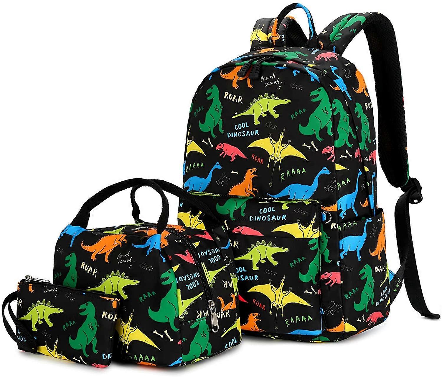 Dinasour Print Travel Lightweight Black Backpack