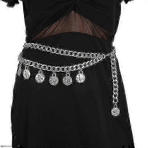 سبائك الخصر سلسلة الجسم سلسلة للنساء الخصر حزام عملة شرابة قلادة سلسلة البطن قابل للتعديل تسخير الجسم لفساتين الجينز ذهبي-YH