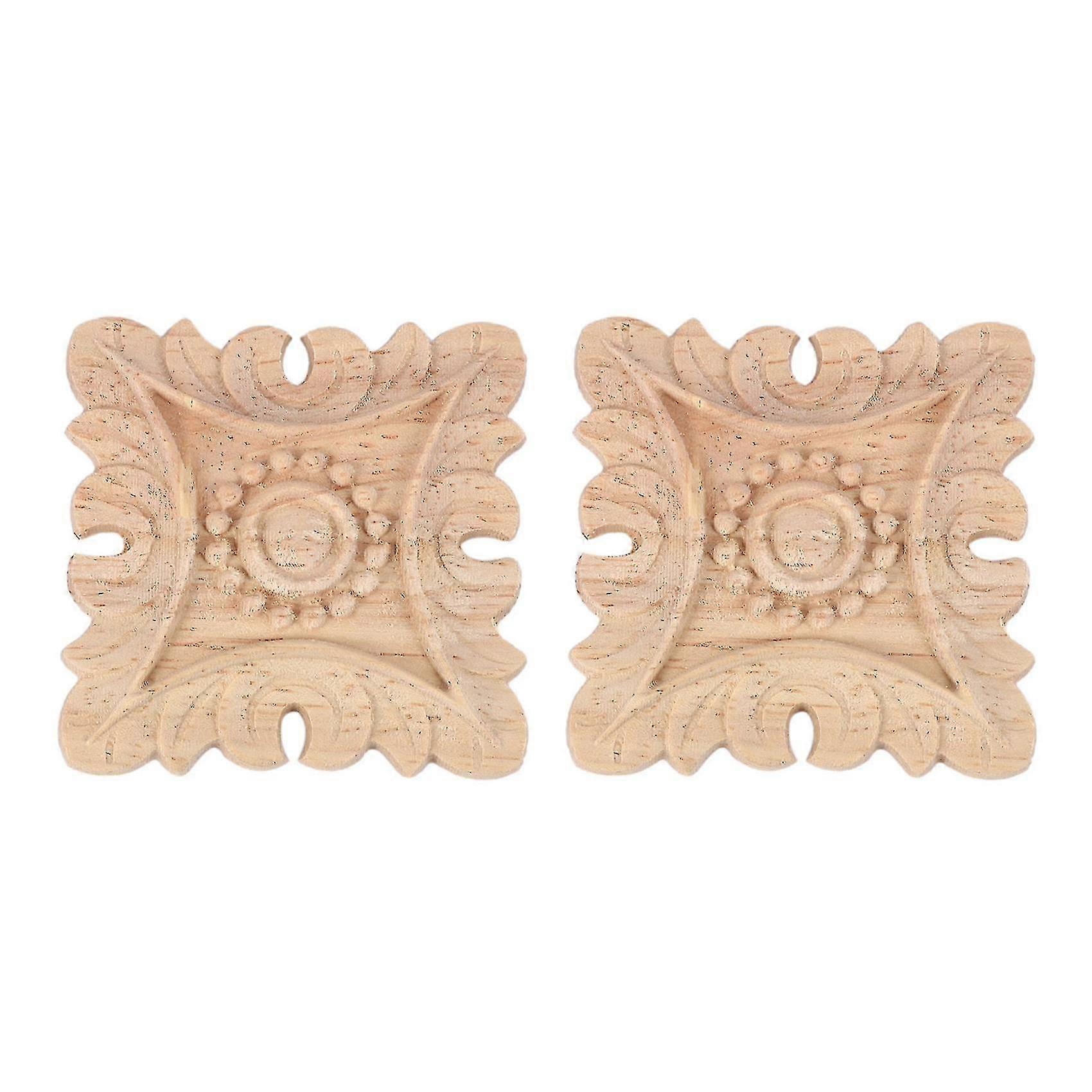 2x Vintage Unpainted Wood Carved Corner Onlay Applique Frame Background Home Furniture Wall Cabinet