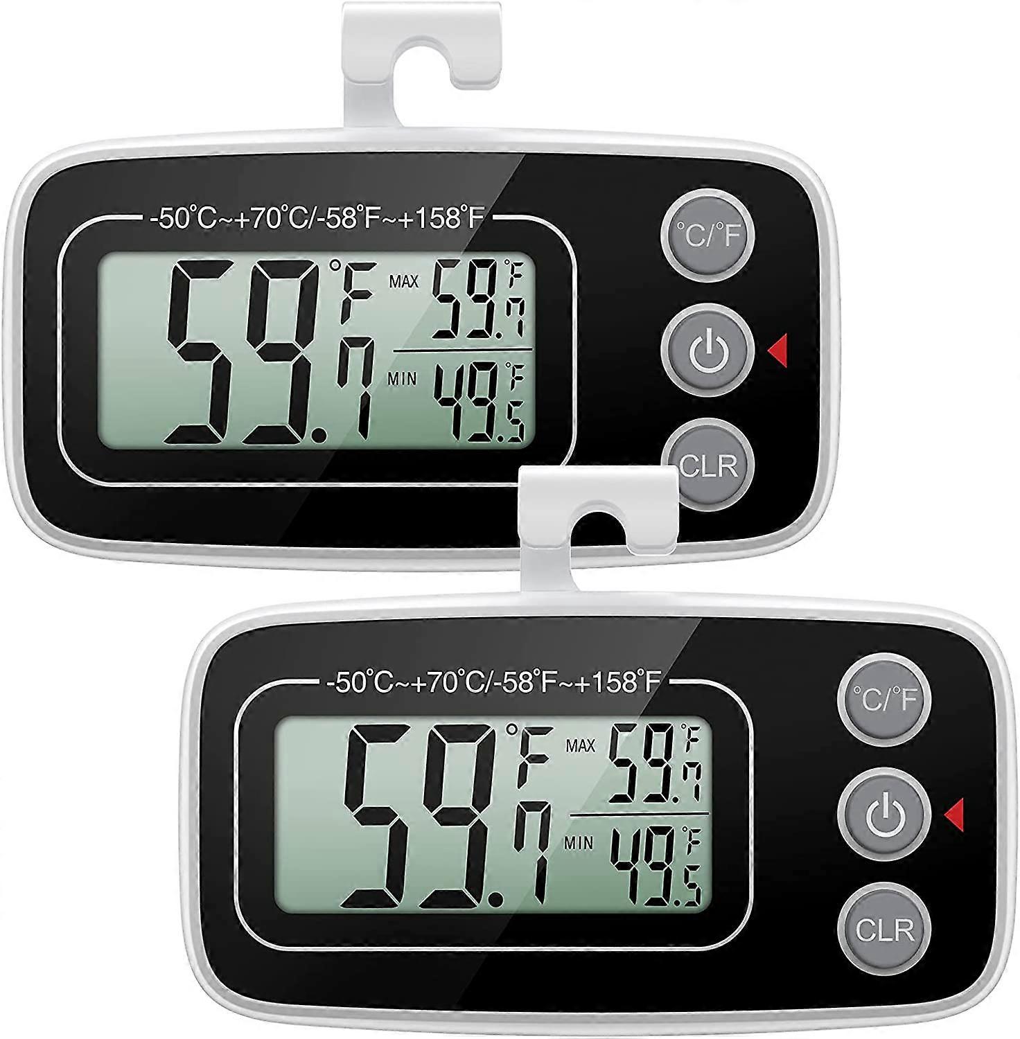 2 Pack Refrigerator Thermometer, Digital Freezer/Fridge Thermometer with Hook - Easy to Read LCD Display, Max/Min Functionblack