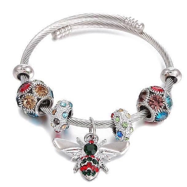 Bumble Bee Mixed Flower Hinged Bangle Bracelet
