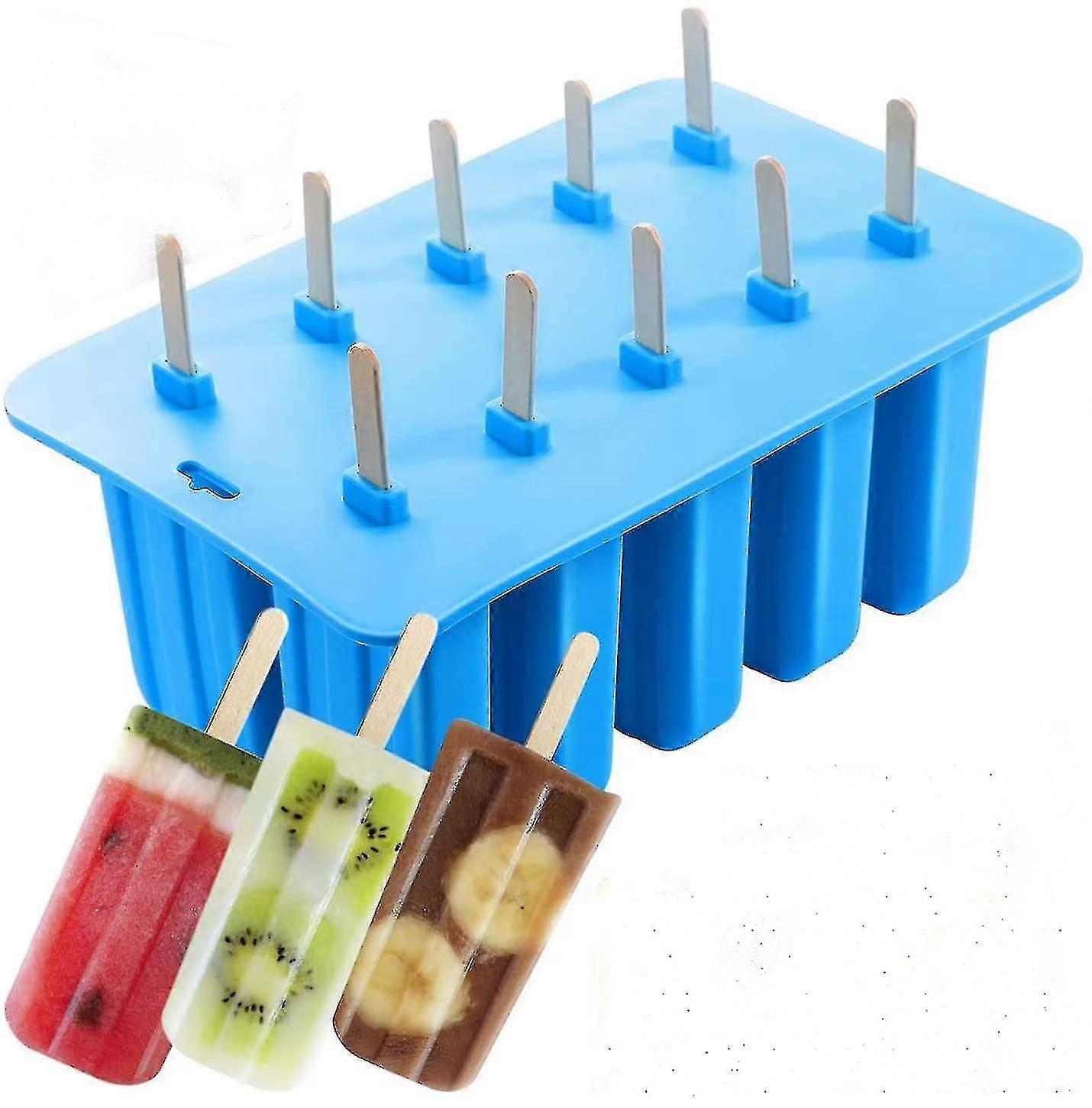 قوالب آيس كريم سيليكون، طقم 10 قوالب مصاصة قابلة لإعادة الاستخدام، سيليكون من الدرجة الغذائية - خالية من Bpa