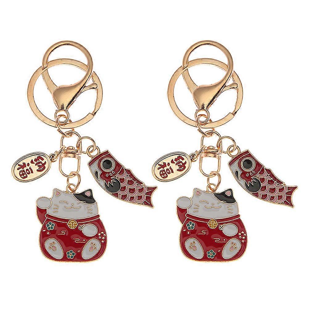 2 Pcs Automoblox Feng Shui Keychain Fortune Keychain Retro Key Beads Lucky Cat Keychain