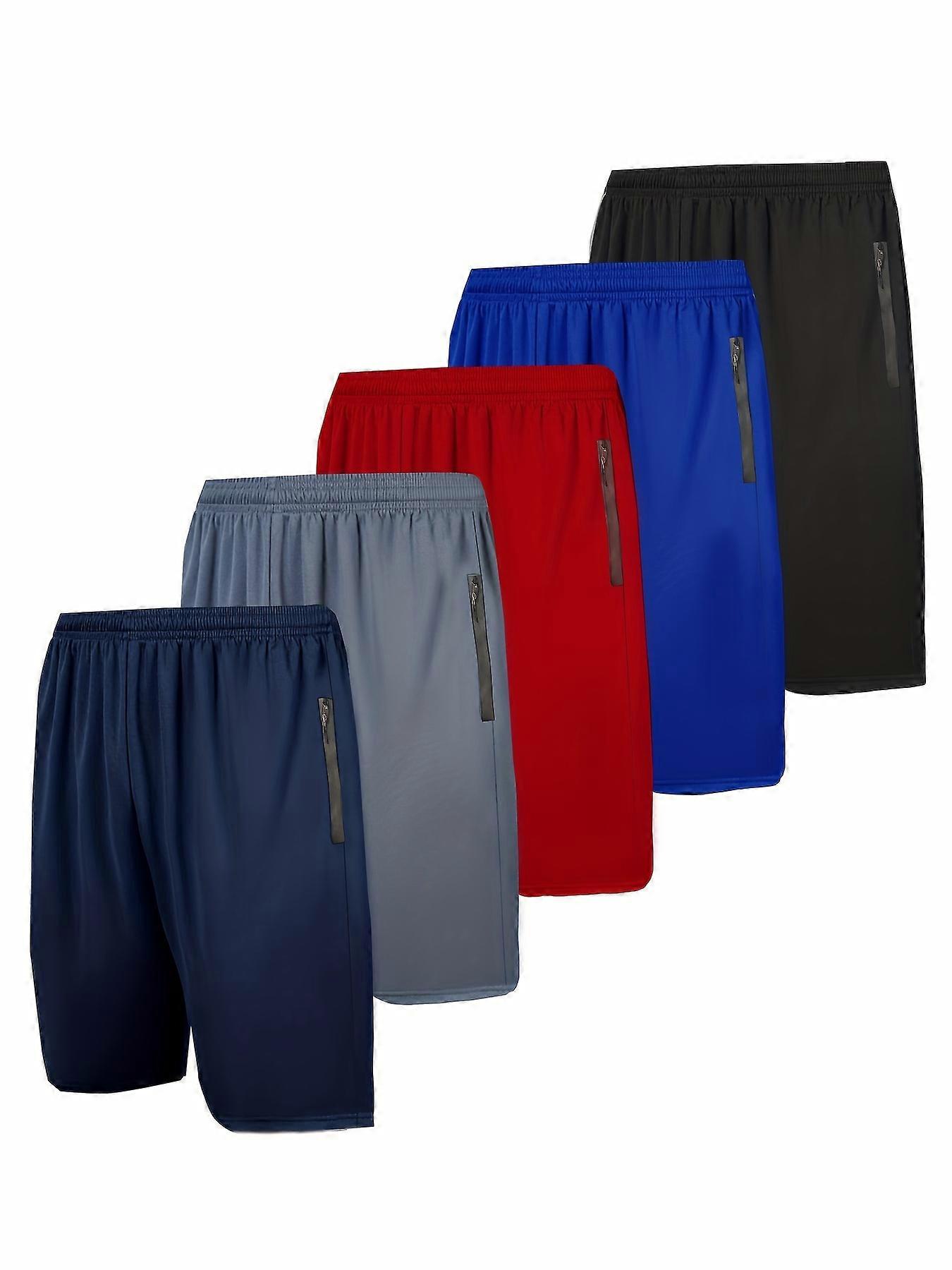 New style 5pcs Men's Zipper Pockets Active Shorts, Chic Stretch Quick Drying Comfy Breathable Sports Shorts For Basketball Fitness