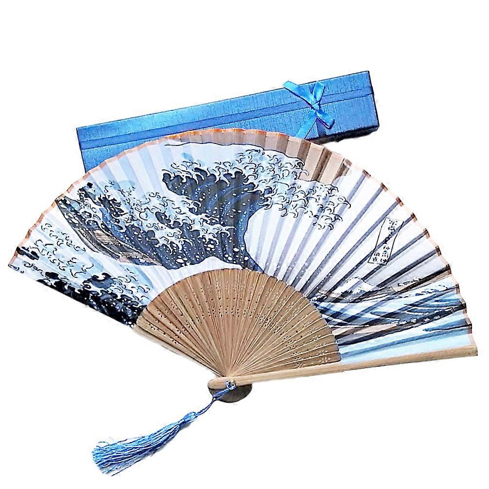 3 Pcs Men Foldable Fan Bamboo Bone Handheld Fan Chinese Folding Fan with Storage Bag and Paper Box