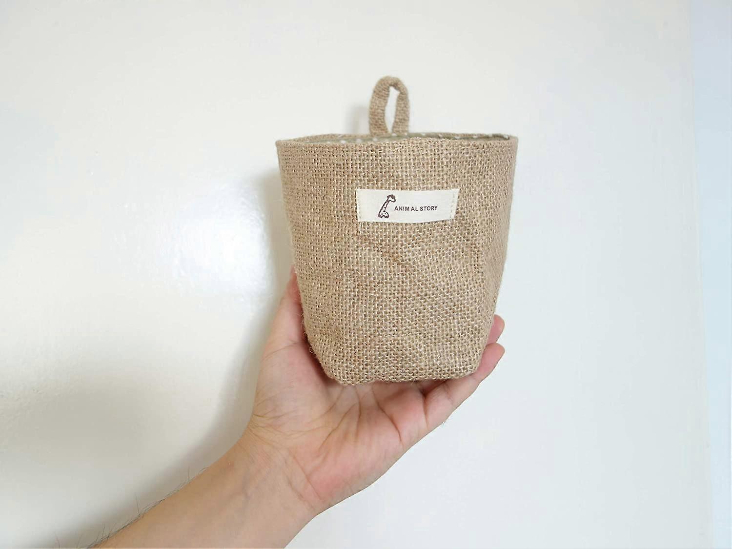 4 Pièces Sac de Rangement Suspendu en Coton et Lin, Petit Panier de Rangement à Suspendre, Sac a Suspendre Mural Pliable, Poches de Rangement Mur en Coton et Lin pour Petits Objets