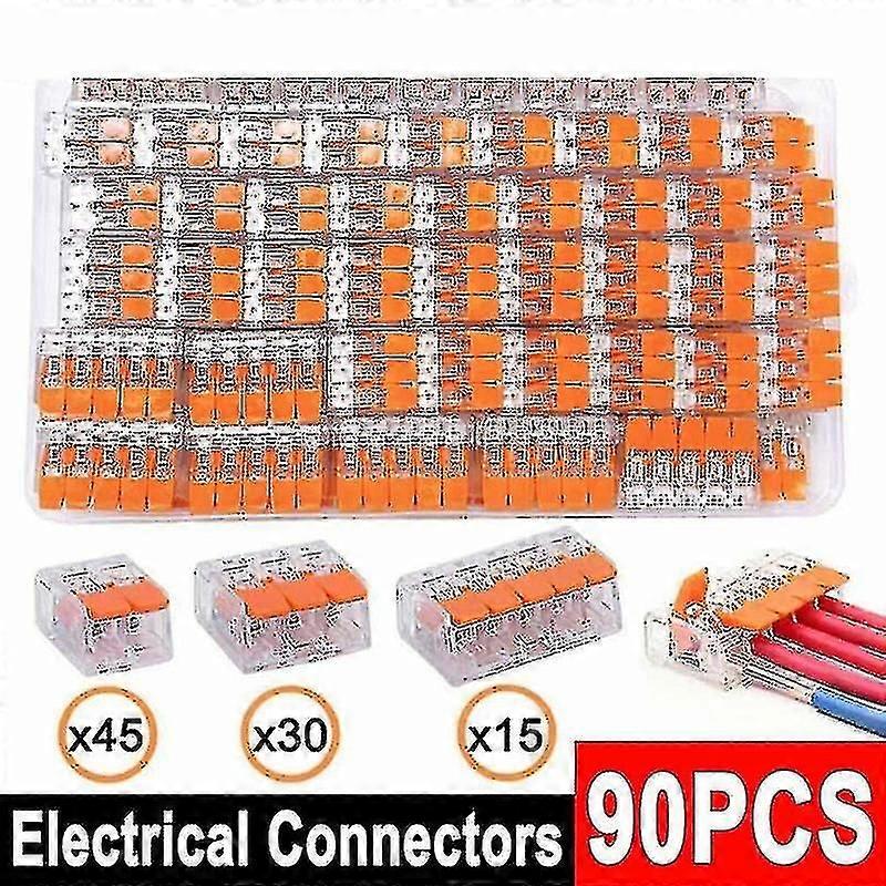 90pc For Wago 221 Electrical Connectors Wire Block Clamp Terminal Cable Reusable