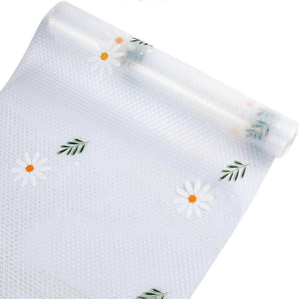 Washable PE Liner Mats for Drawer Refrigerator Rectangle with Daisy Pattern Clear 300x30x0.04cm