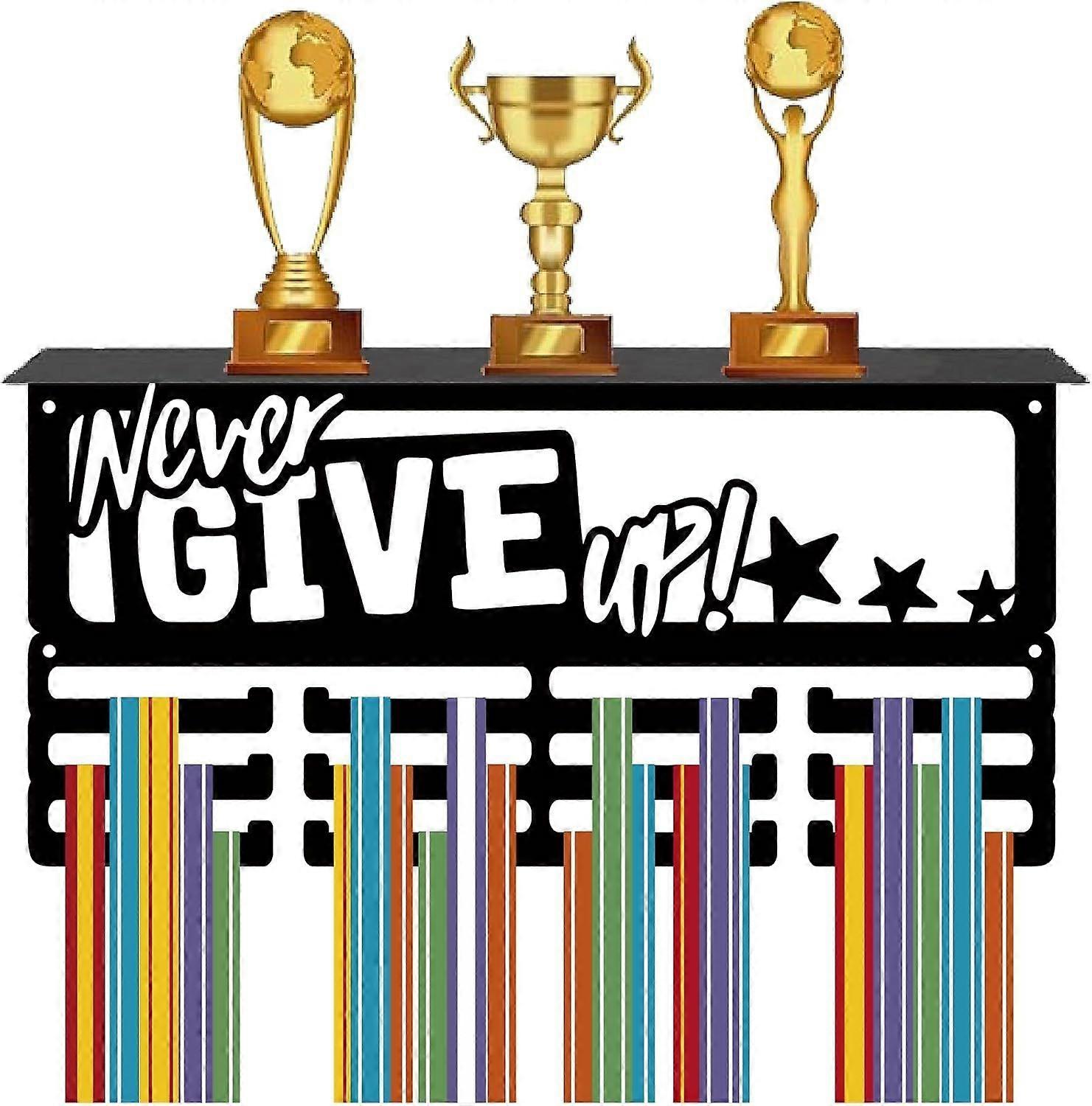 Medal Hanger Display Trophy Shelf Medal Holder with Shelf Stand Never Give Up Sports 4 Rows Metal Hanging Wall Mount Hold 70+ Medals for Dance Competi