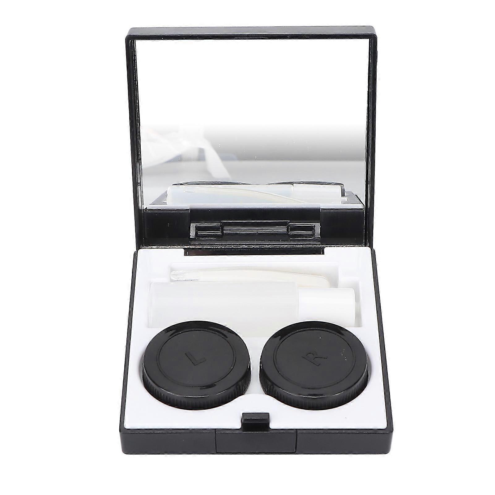 Portable Black Contact Lens Case Box Kit with Tweezers and Solution Tube