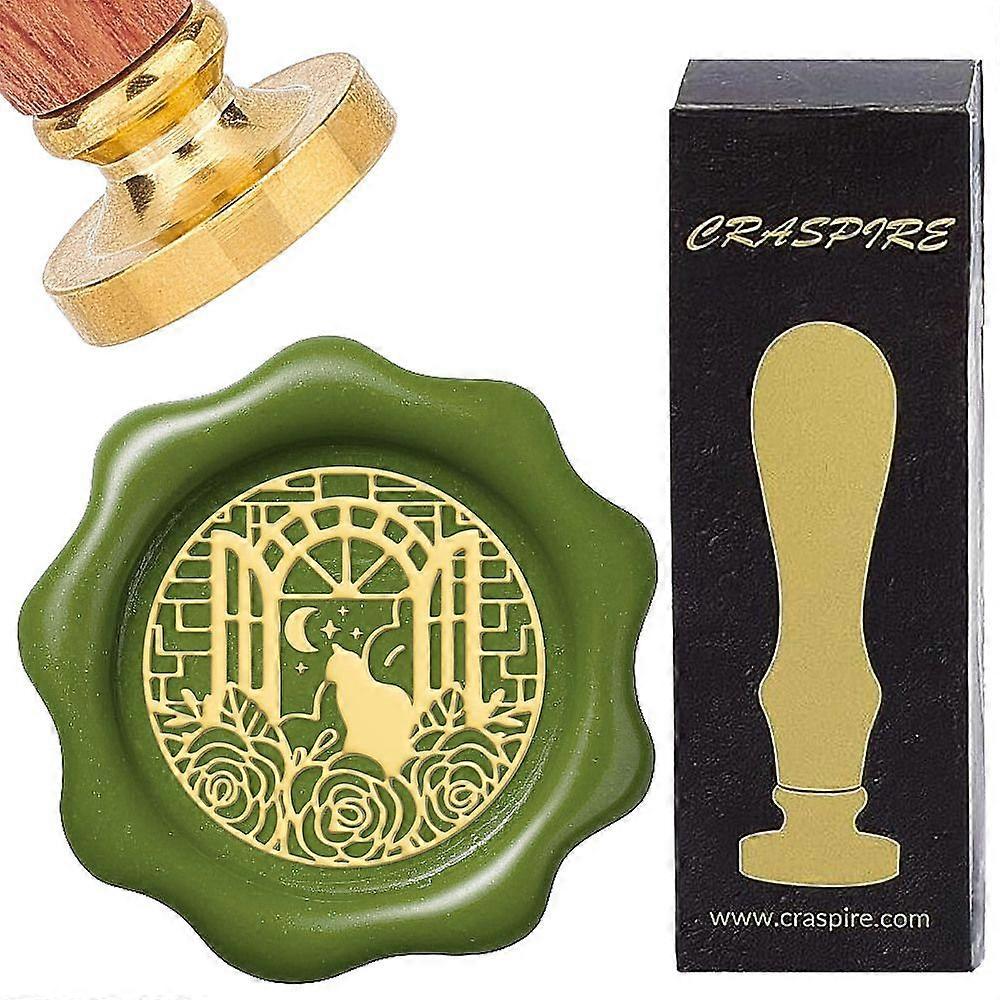 1Set Brass Wax Seal Stamps with Rosewood Handle for DIY Scrapbooking Cat Shape 25mm