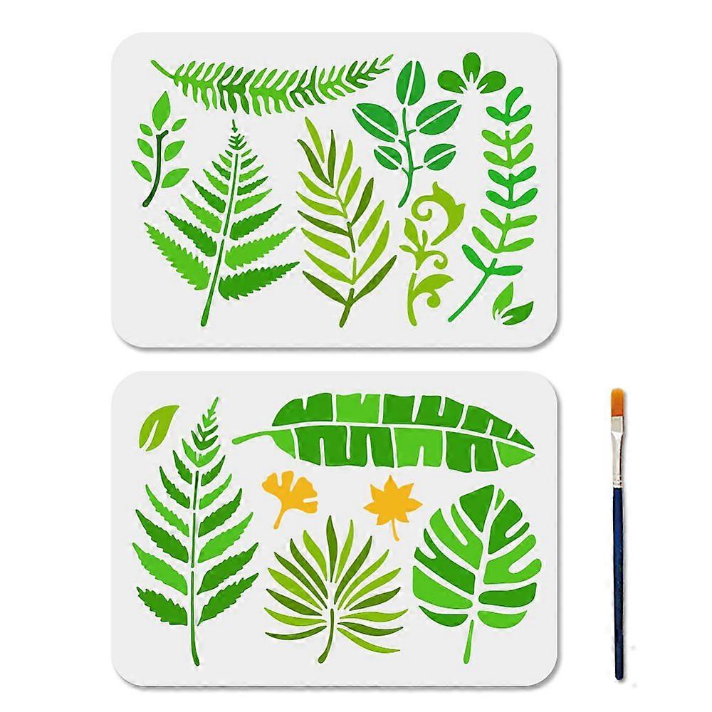 2Pcs 2 Styles PET Hollow Out Drawing Painting Stencils for DIY Scrapbook Photo Album Pteridophyte 297x210mm 1pc/style