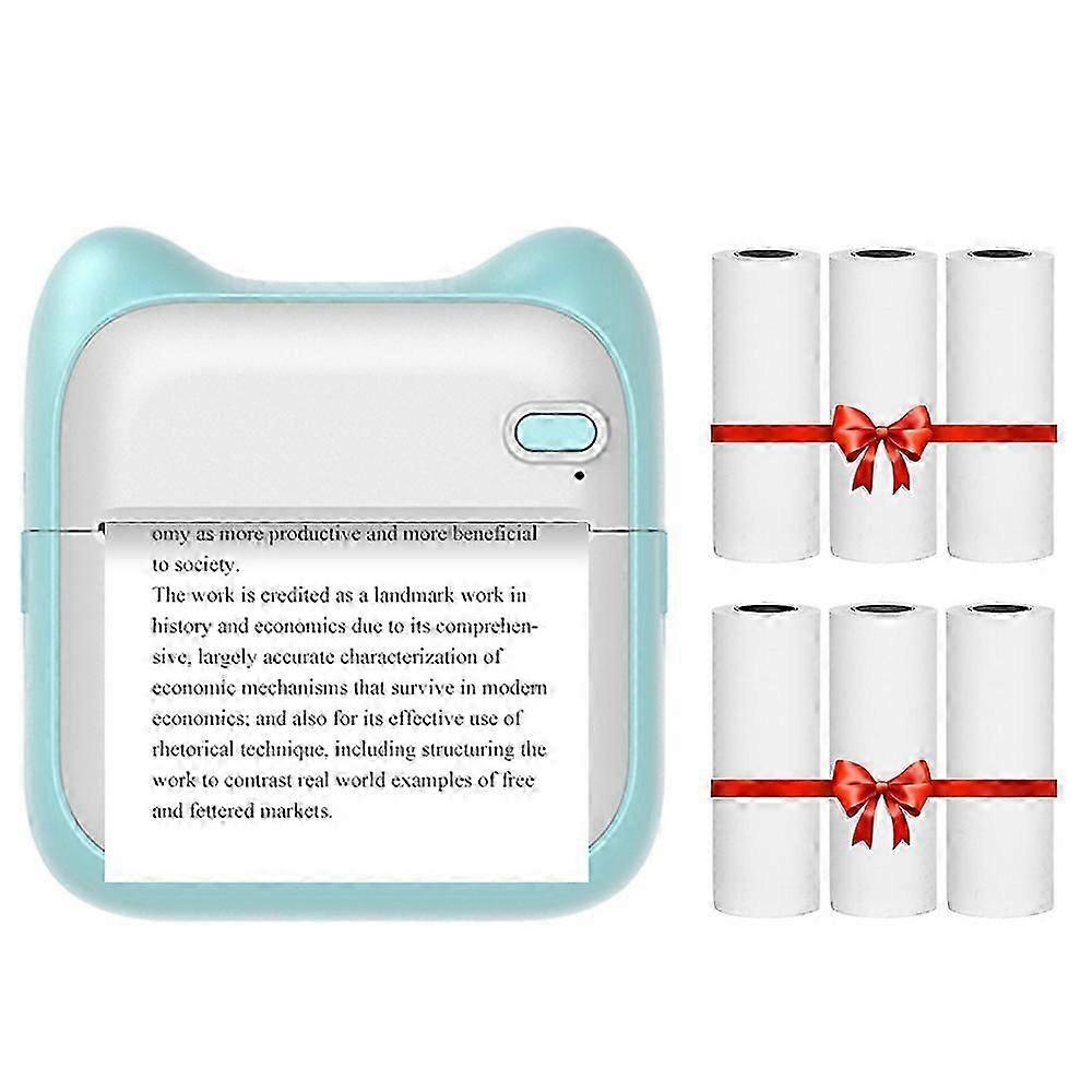 Portable Pocket-size Printer Wireless BT Thermal Printer Simple Operation Support Photo Notes Errors Text Memo Printing Blue Comes with 6 rolls of hea