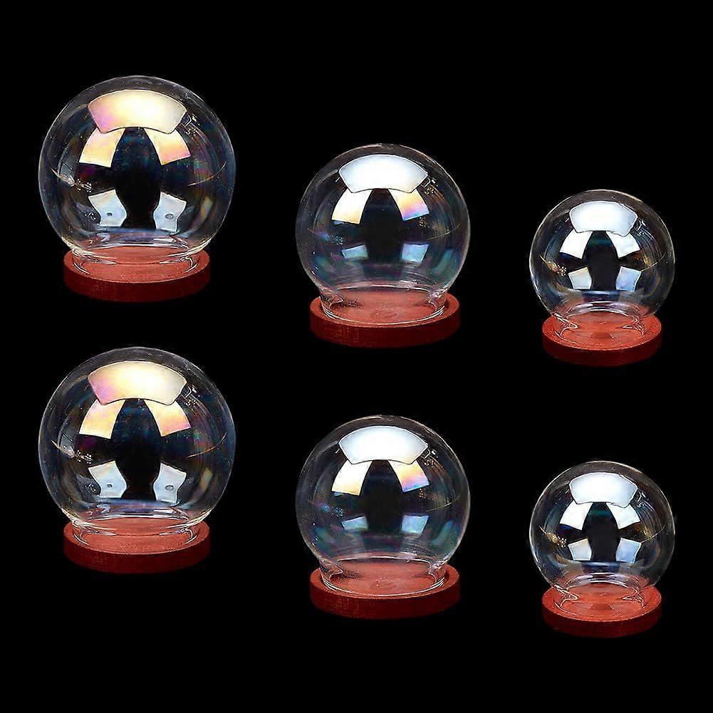 6 Sets Cloche Glass Dome 3 Sizes Jar Display Dome Case with Wood Base Glass Decoration Bottles for Plants Flower Display Clay Succulents Storage Home 