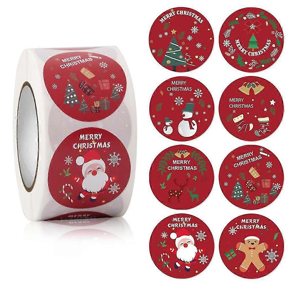 Merry Christmas Background Stickers In Roll , Round Size Perfect For Decoration Stickers , Gifting And Envelopes Sealing