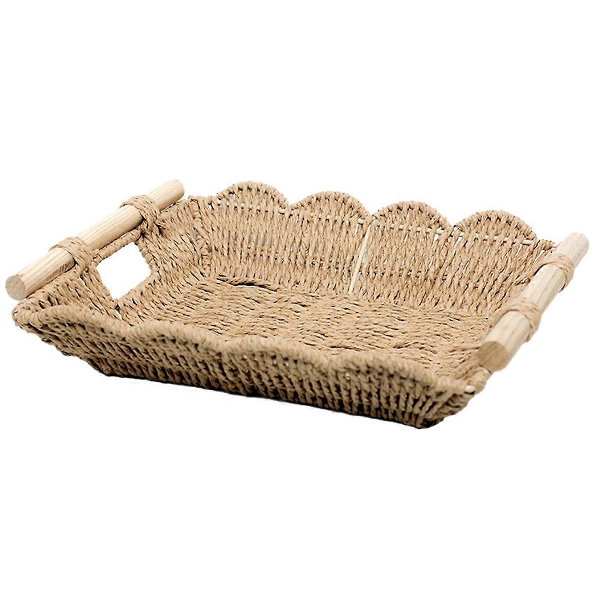 Wavy Edge Rectangular Tray Coffee Table Decorative Tray Desktop Storage Basket Weaving Basket
