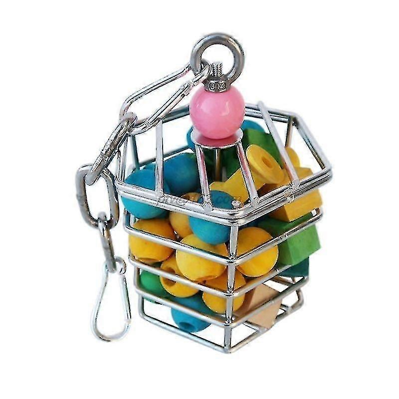 Bird Toys Parrot Stainless Steel Foraging Toy Bird Cage Hanging Chew Toy With Block Inside Bird Toys