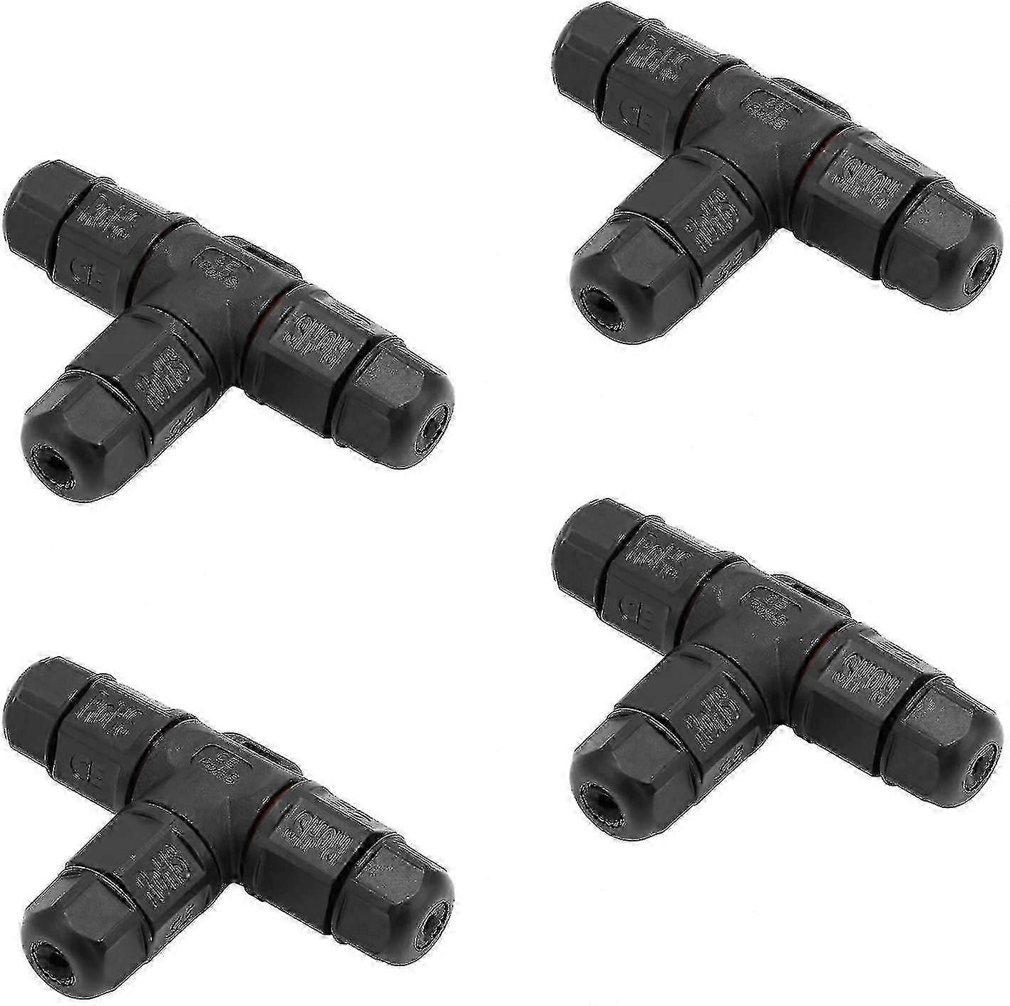 Set Of 4 Waterproof Ip68 T-junction Box 3-pole Cable Connectors