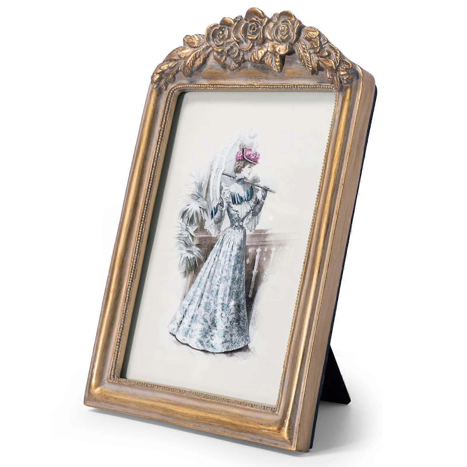 Antique Ornate Gold Picture Frame for Tabletop 5x7