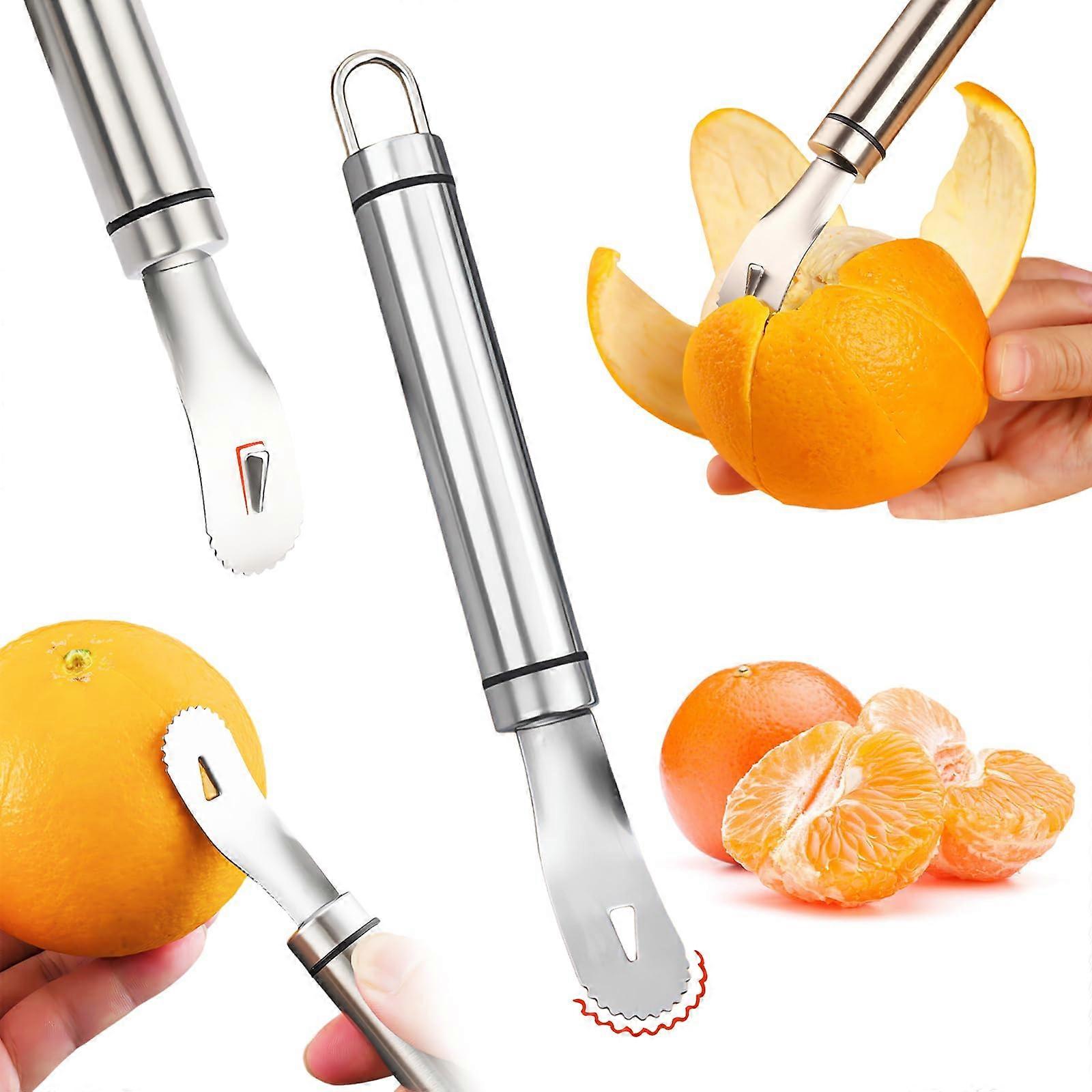 Stainless Steel Orange Peeler | Easy Peel with Long Handle | Triangular & Zigzag Blade Citrus Peeler Gadget