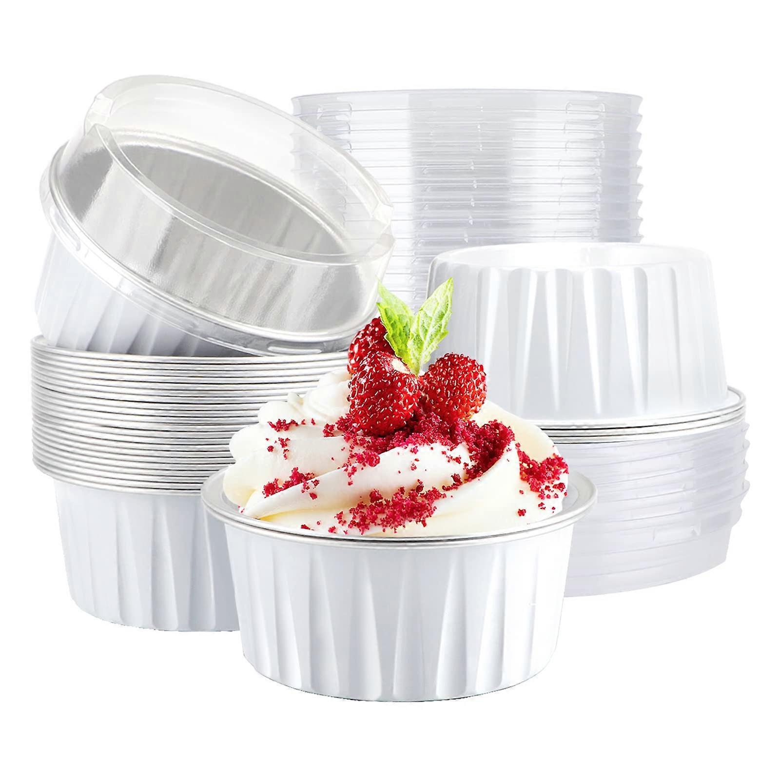 5oz Aluminum Foil Baking Cups with Lids, 30pcs Disposable Mini Muffin Liners for Cupcakes and Pudding Containers