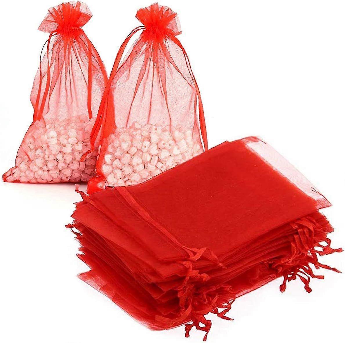 100 Pcs Gift Organza Bags Red Drawstring 6x8 Inch for Baby Shower,Christmas,Birthday,Party Favor,Wedding,Graduation Sturdy Sheer Mesh Fabric Wrap Net 