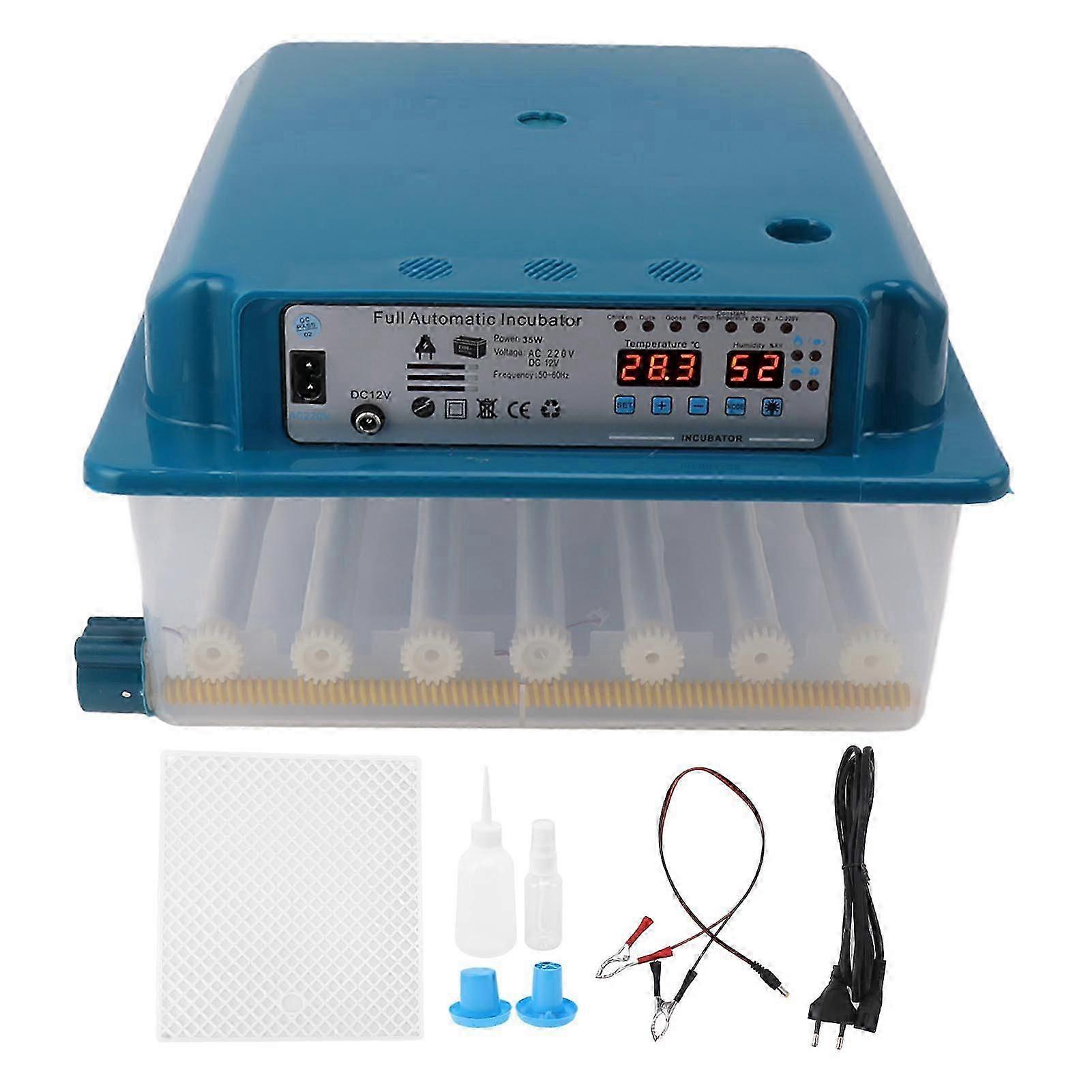 36 Eggs Incubator ABS Digital Poultry Hatching Machine with Automatic Temperature Control Dual Electric System for Chickens Goose Duck Blue EU Plug 25