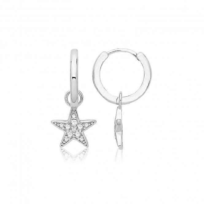 Acotis Silver Clicker Earrings Rhodium Plated Star G51333