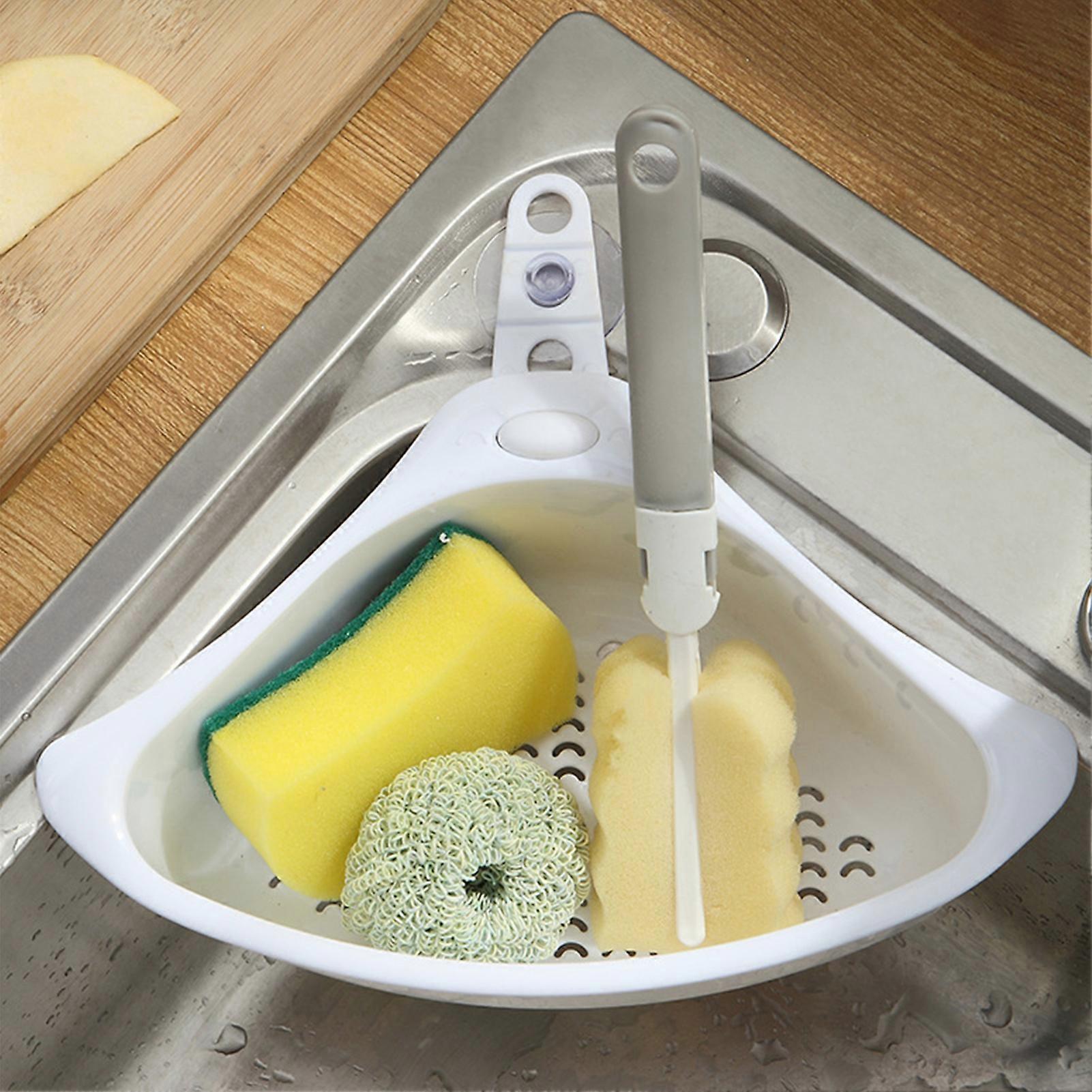Kitchen Triangular Drain Basket Stable Easy Draining Corner Sink Strainer Basket for KitchenWhite 