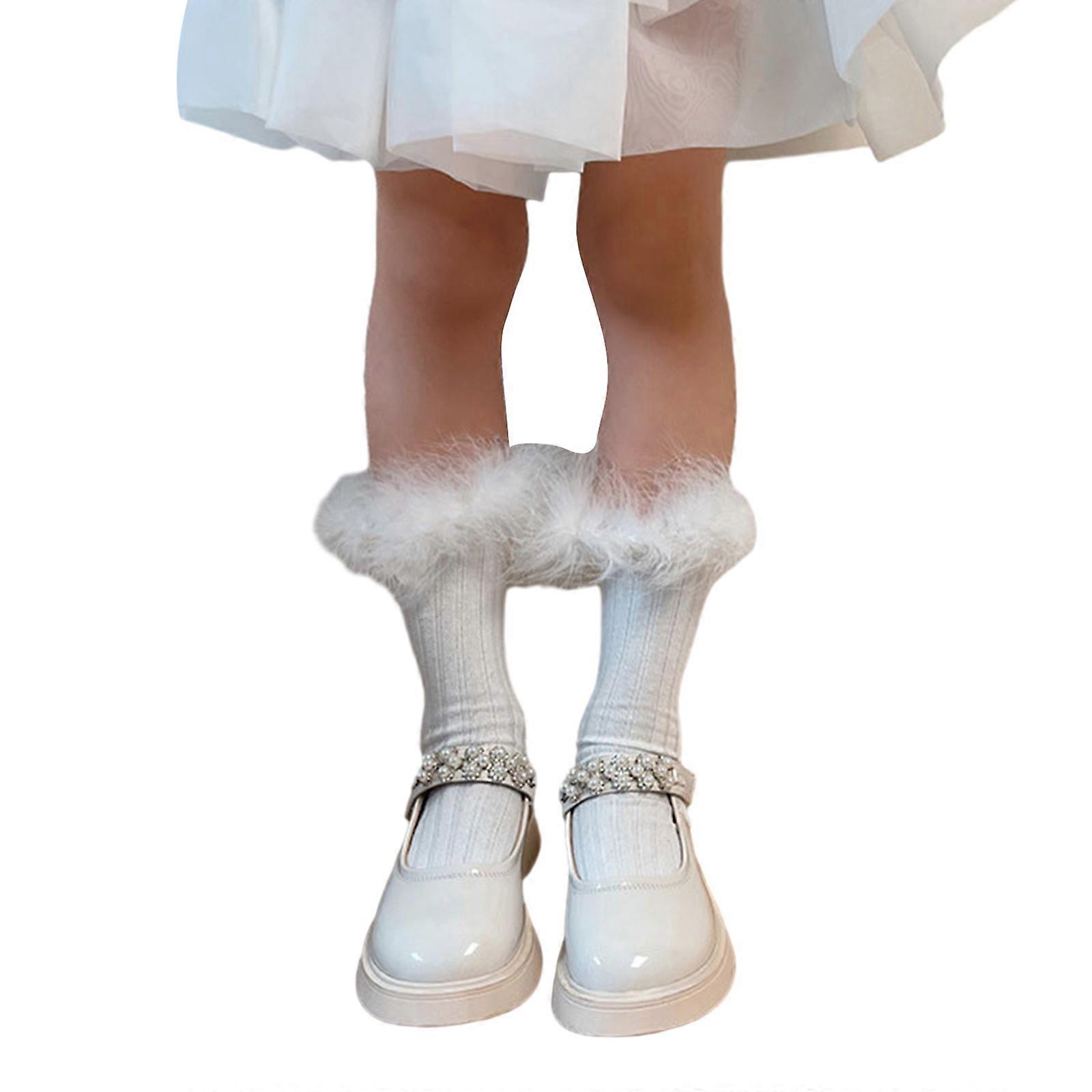 1 paio di calzini piumati per bambini calzini al ginocchio rifiniti in pizzo calzini impilabili carini ed eleganti per neonate bianche
