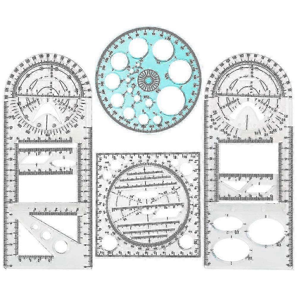 4 Pcs Multifunctional Plastic Geometric Ruler Set for Math Drawing & Measuring