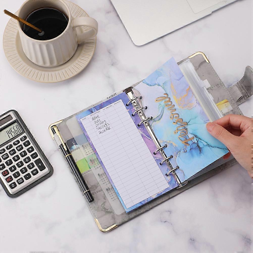A6 PU Leather Budget Binder A6 Notebook Binder for Budgeting Money Saving Folder Marble Pattern Corner Protector Light Blue