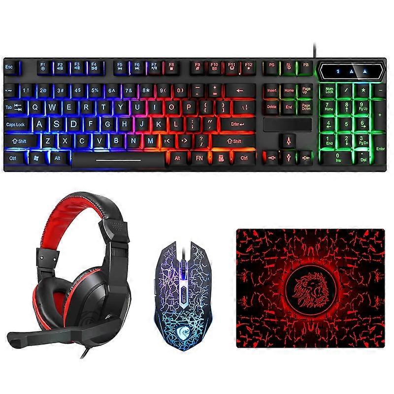 LD-126 4 in 1 Luminous Keyboard + Mouse + Earphone + Mouse Pad Set