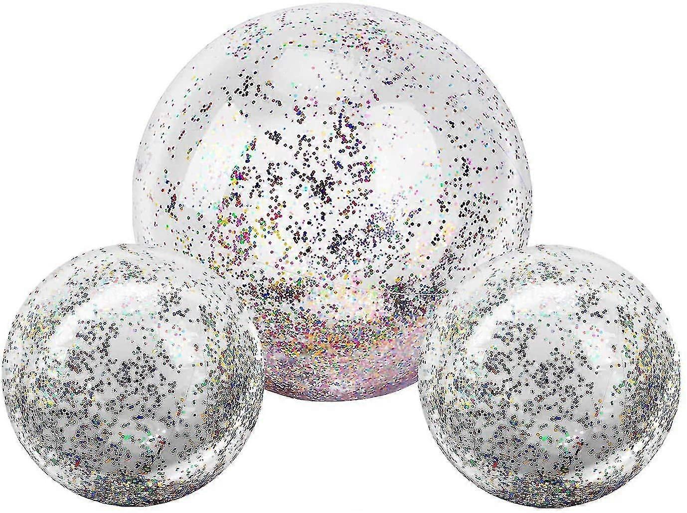 インフレータブルビーチボール、(3パック)ジャイアントグリッタービーチボール夏の水泳ボール浮遊ボール