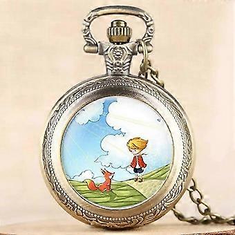 Der kleine Prinz Taschenuhr Vintage Quarz Analog Beliebt Junge Mädchen Planet Blau Klassisch Kind Bronz