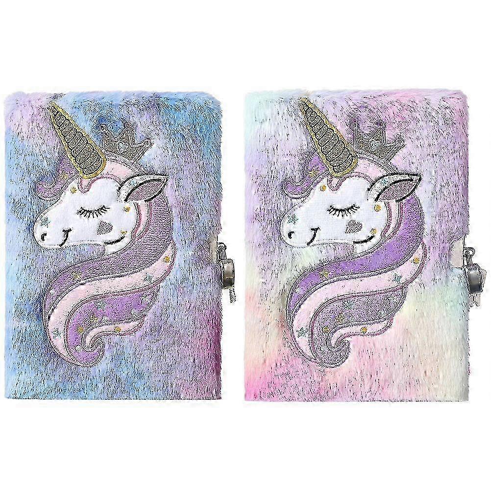 Cute Notepad with Lock Set Unicorn Plush