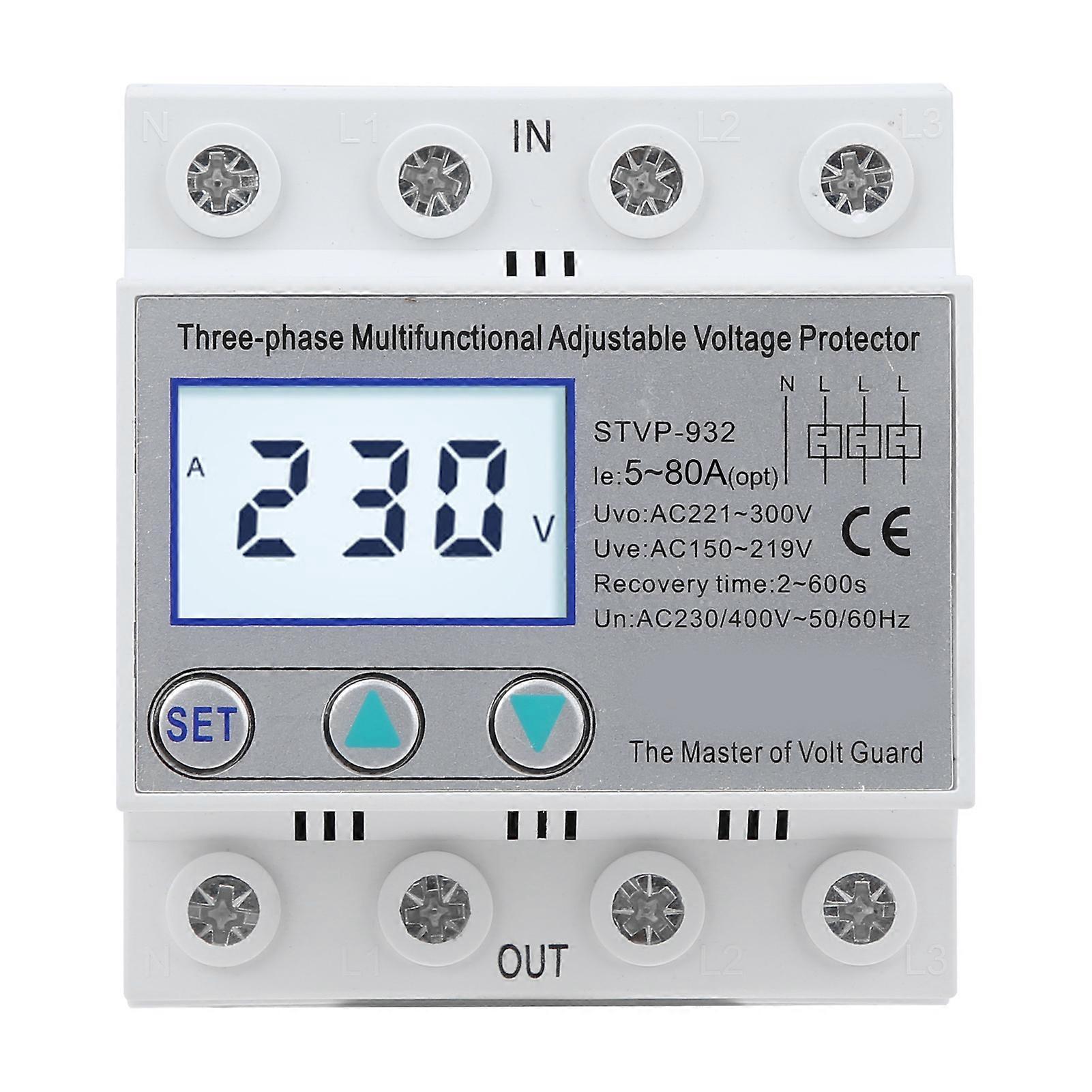 Adjustable Voltage Protector 3-Phase LCD Multifunctional Self-Resetting STVP-932 230v 400VAC(50A )