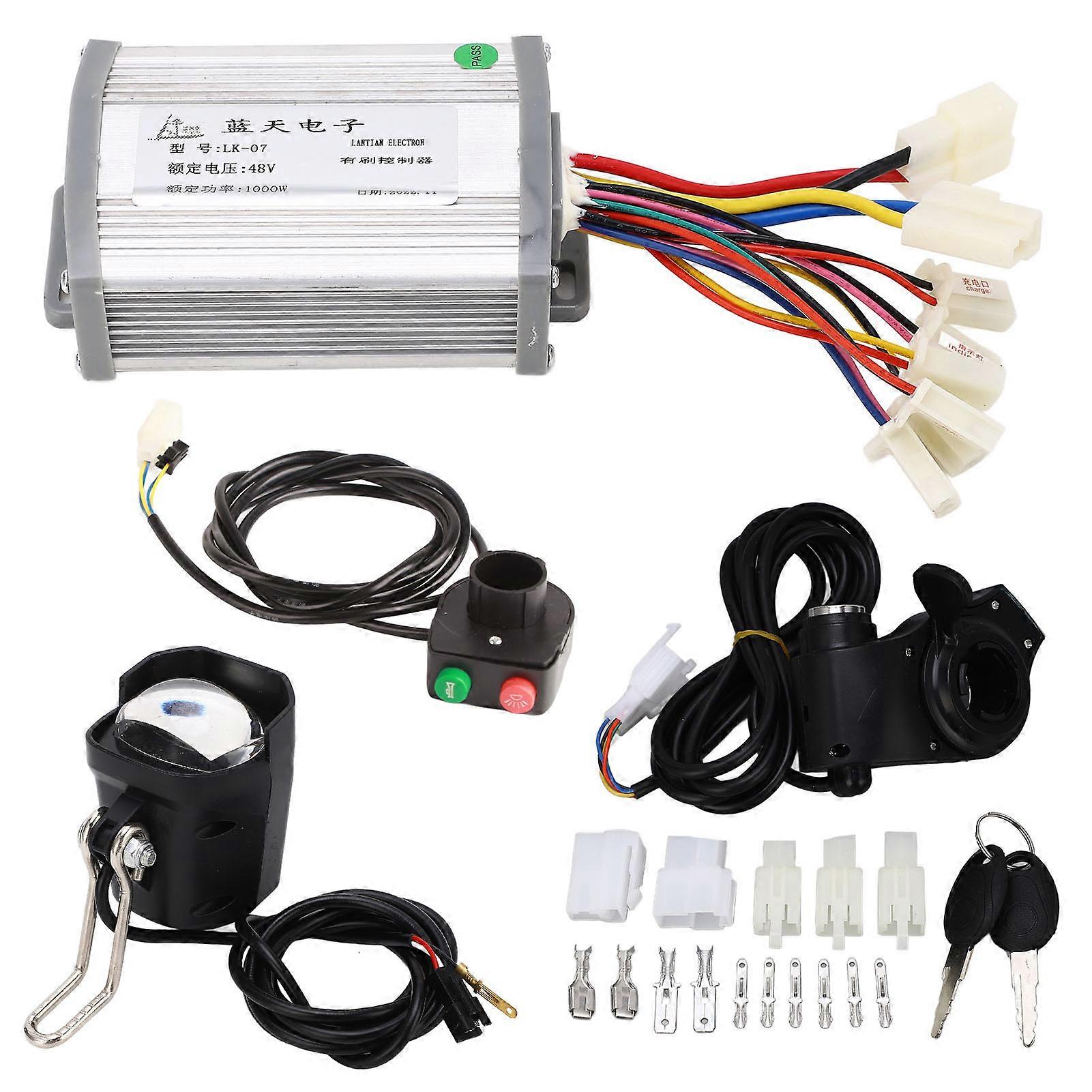 48V 1000W Electric Bicycle Conversion Kit Brushed Controller Thumb Throttle Grip Headlight Switch Kit