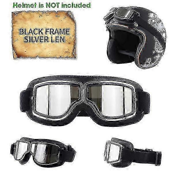 Retro Aviator Motorcycle Goggles Black -Silver Len