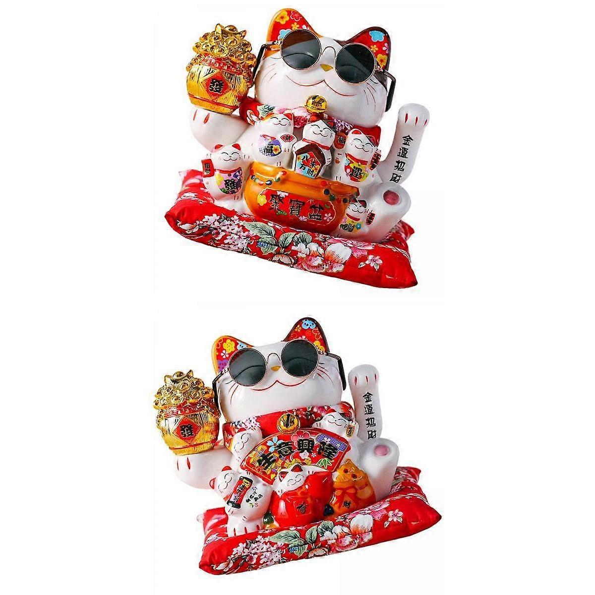 2x Ceramic Figures Toys Waving Fortune