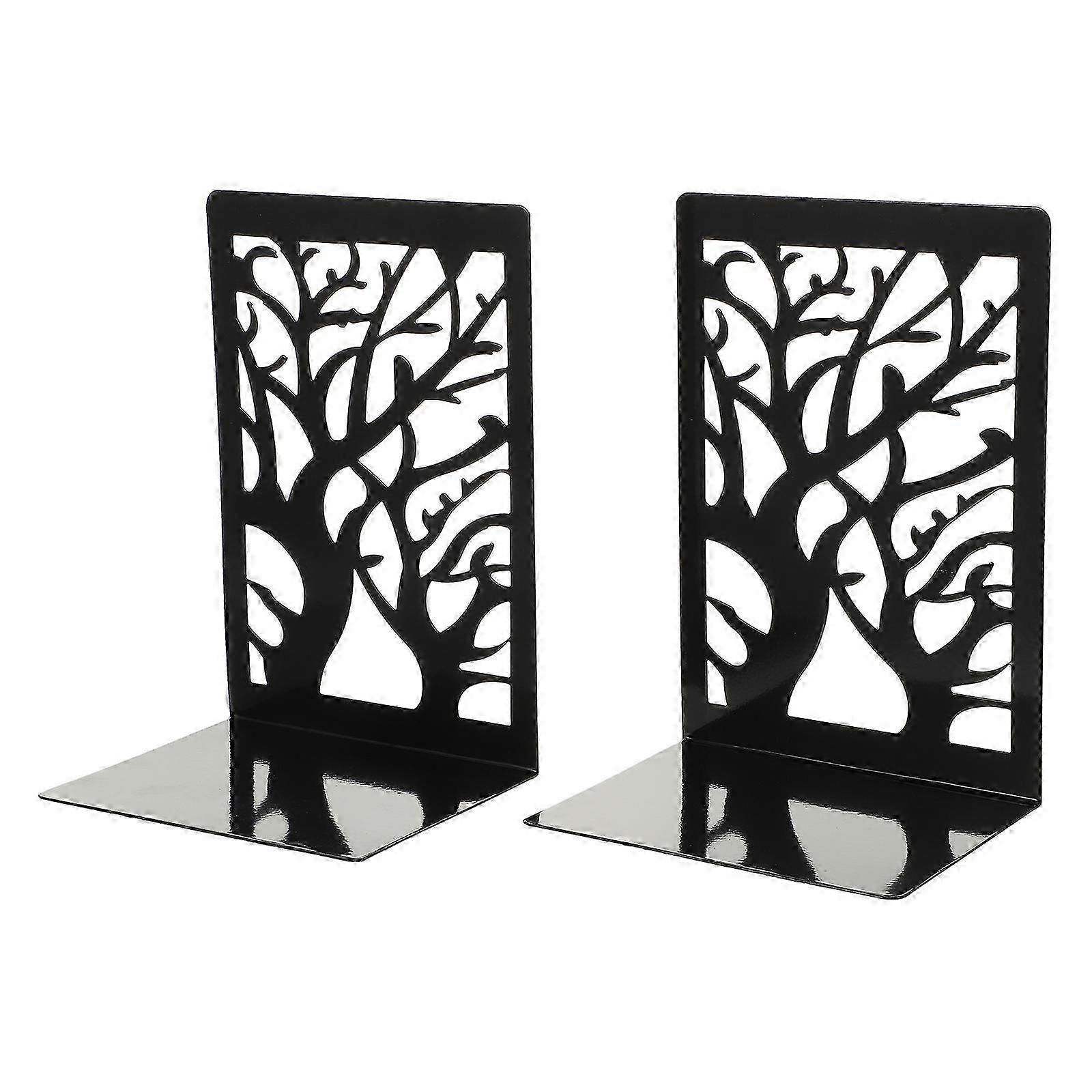 1 Pair Creative Hollow Tree Shape Bookends Iron Book Frame Book Organizer-1