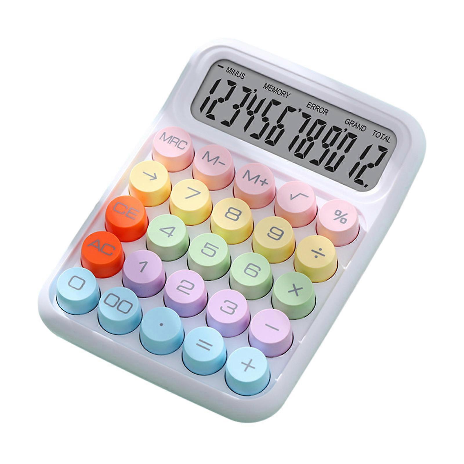 Handheld Mechanical Calculator with 12 Digit Large LCD Display Desktop Calculator Big Buttons Easy to Press for Student White