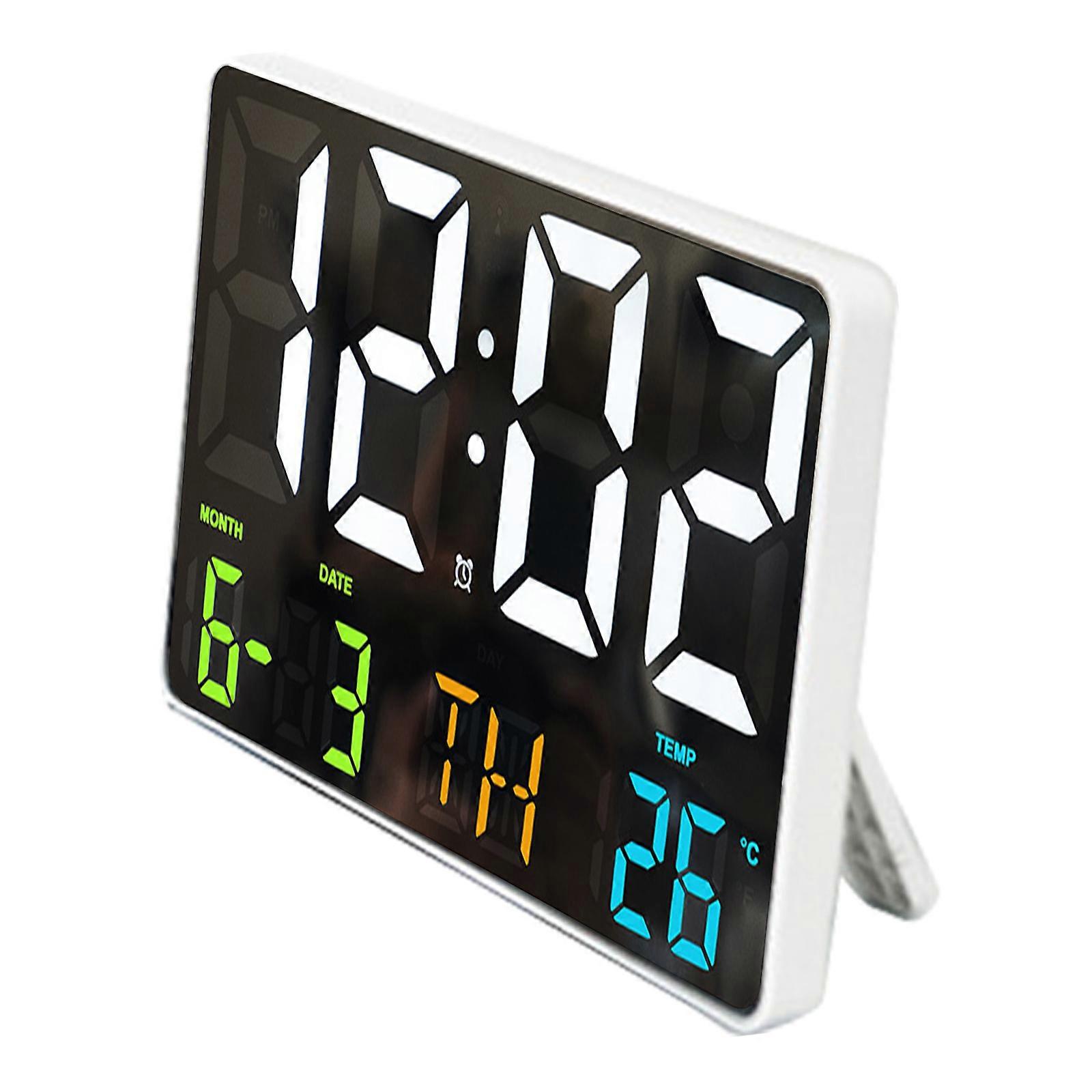 Digital Alarm Clock Large Display Electronic Wall Clock Remote Control LED Light  White