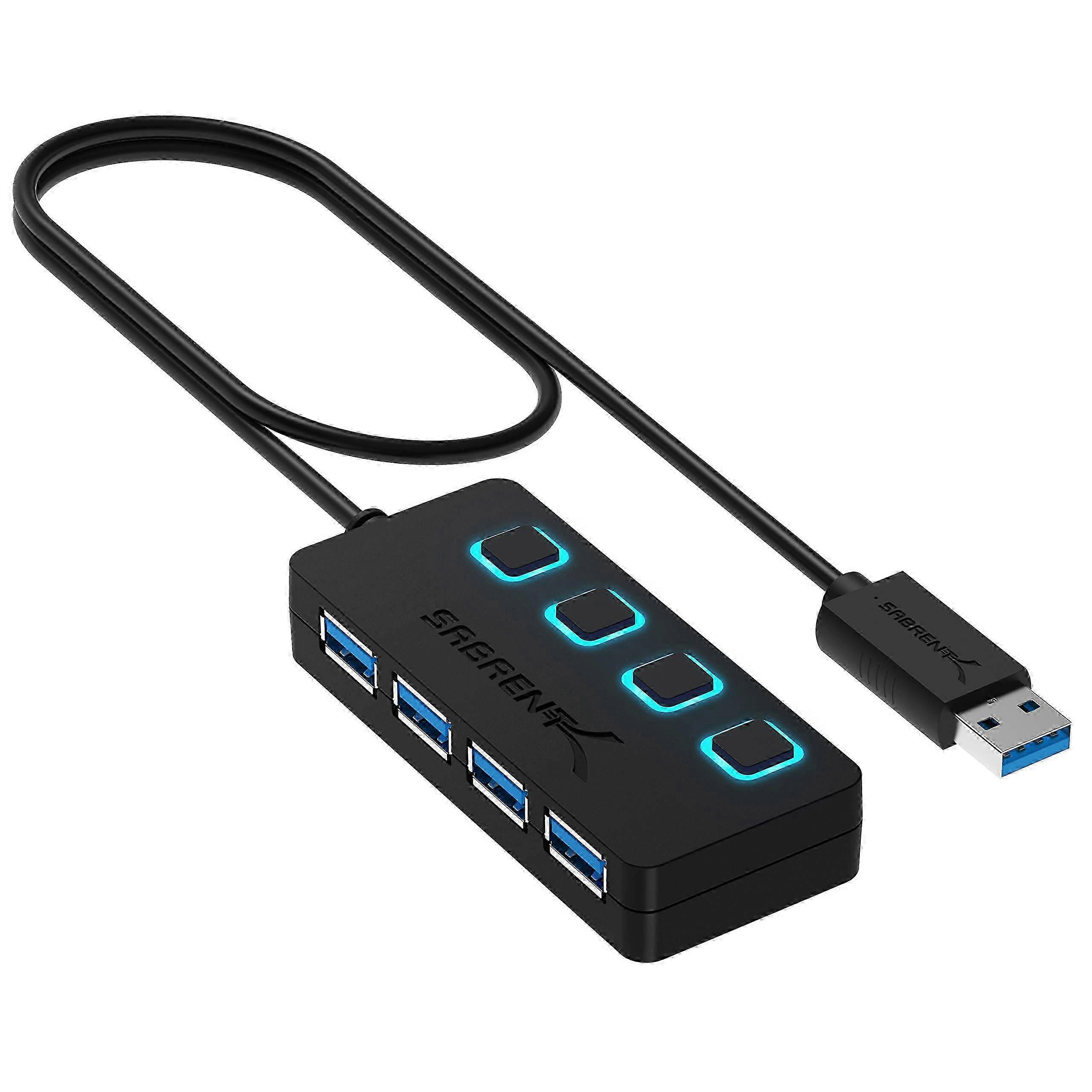 4-Port-USB-Hub mit 60 cm Kabel, High-Speed-Adapter und Netzschaltern