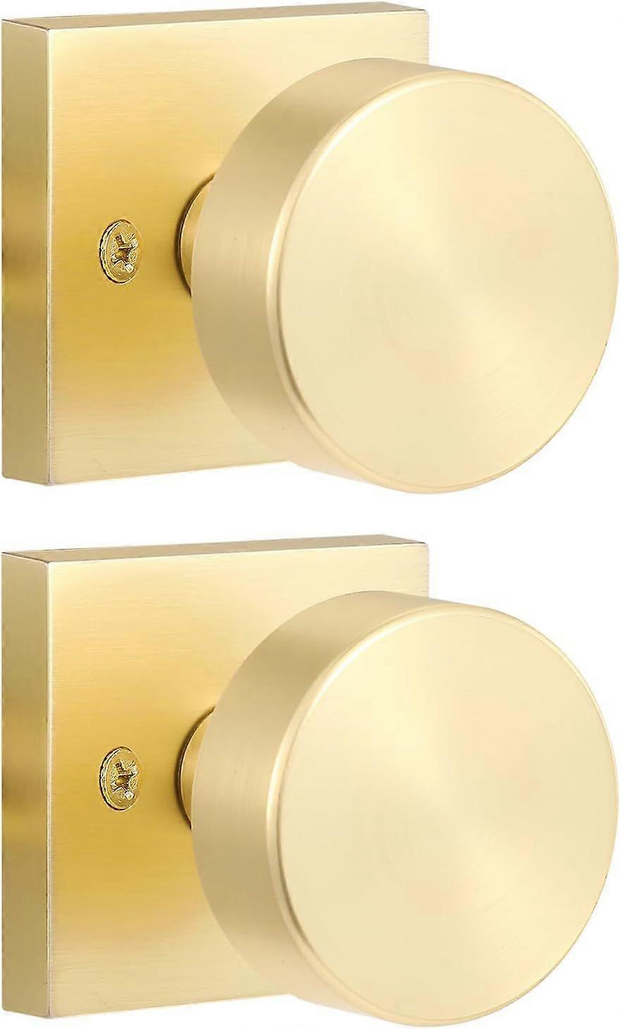 2025 Latest Model  2 Pack Gold Dummy Door Knobs Interior, Brushed Brass Dummy