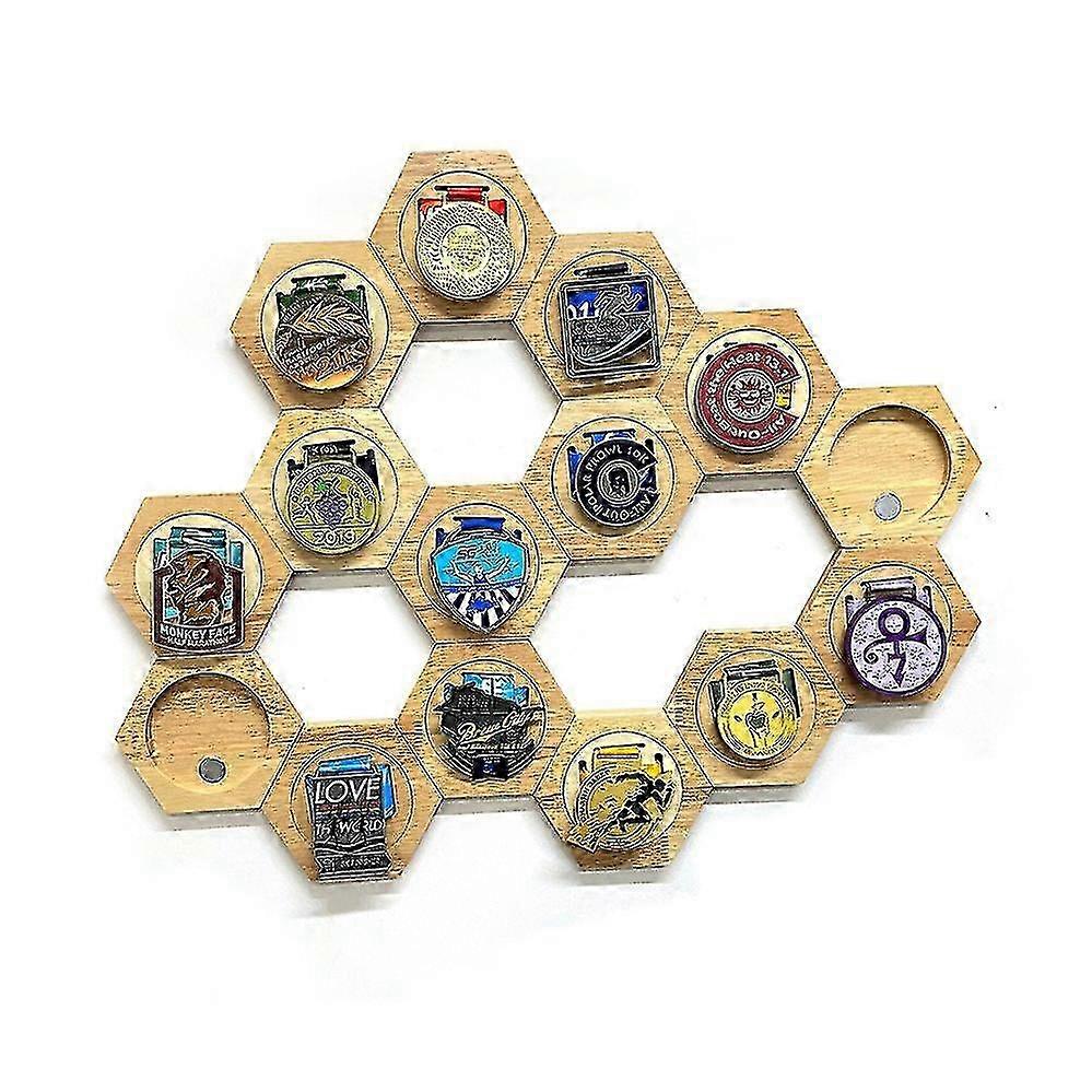 Wooden Medal Stand with Honeycomb Structure in Hexagonal Waterdrop Shape Featuring 20/15/10/8/5 Sizes